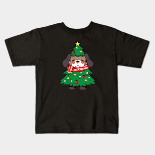 Cute Puppy Wearing A Christmas Tree Kids T-Shirt